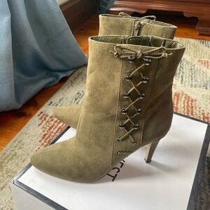 Nine West Khaki Lace-Up Heeled Boots